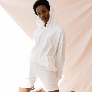 Luca and Grae Hoodie Pullover Biker Short 2 Piece Set - White Medium